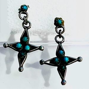 🦋🪺Vintage Navajo Sterling Silver Turquoise Cross Post Earrings
